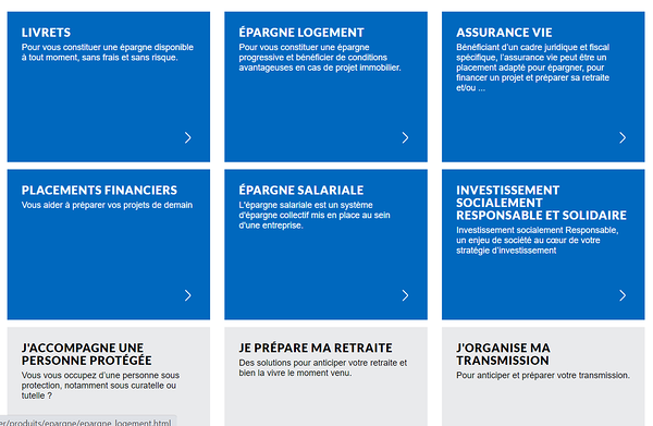 Exemple : Page des produits d'épargne La Banque Postale