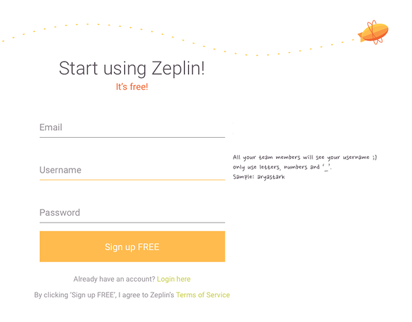 Zeplin's subscription form