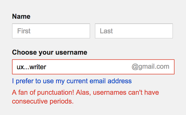 The very funny validation of the email field by Google