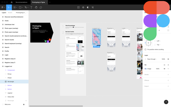 Figma interface, prototyping tool